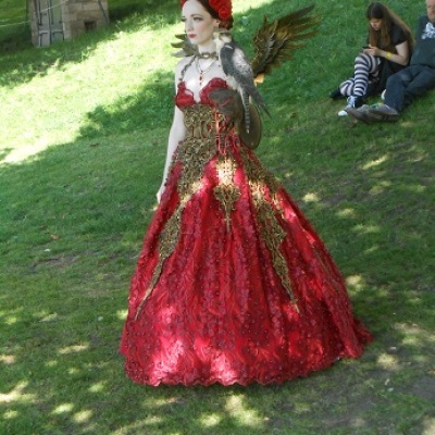 Steampunk red dress with wings 3
